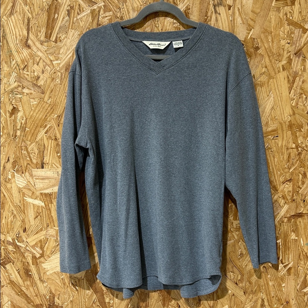 Vintage 80s Eddie Bauer Gray V-Neck Light Knit Sweater, Medium